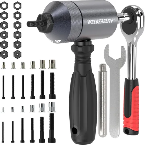Vista 8 de Kit adaptador de taladro de tuerca de remache - Modos de accionamiento dual: taladro/trinquete, con 270 tuercas y 36 mandriles (azul)