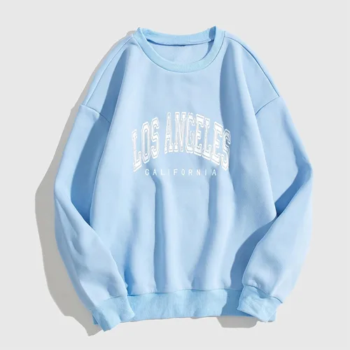Vista 2 de Meladyan Sudadera de forro polar de manga larga con estampado de letras de Los Ángeles California para mujer