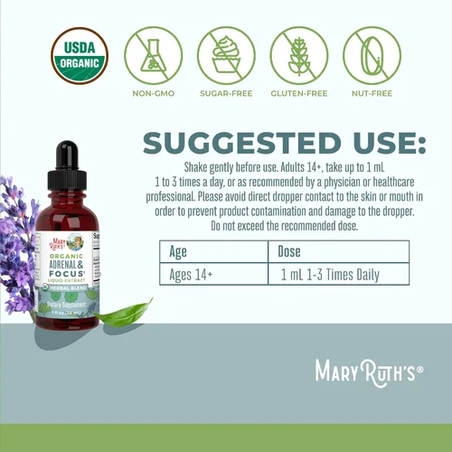 Vista 3 de MaryRuth Organics - Suplemento Nootrópico Cerebral Orgánico USDA para Adultos con Ginkgo Biloba y Astragalus Foco y Apoyo Adrenal Gotas