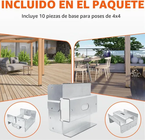Vista 4 de lifgarfe 10 soportes de poste de anclaje de base de poste de hormigón de 4 x 4 para terraza, patio o pérgola