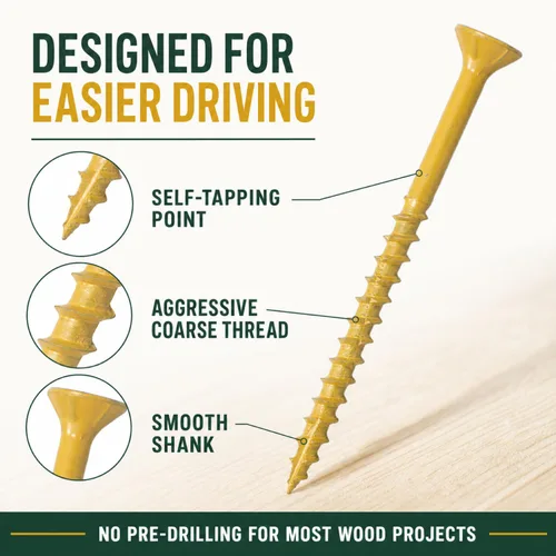 Vista 4 de 400 piezas de tornillos para cubierta exterior 8#×1 pulgada, tornillos de madera con revestimiento cerámico amarillo, tornillos autoperforantes