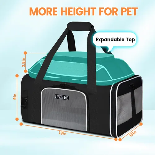 Vista 3 de Petskd Top - Transportador de mascotas expandible de 19 x 13 x 9 pulgadas, aprobado por Southwest Allegiant Airlines, transportador de lados suaves