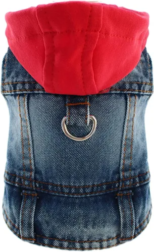 Vista 11 de Chaqueta de mezclilla para perro con anillo en D, abrigo de mezclilla azul, trajes para perros pequeños, gatos, macho, niña, ropa de cumpleaños