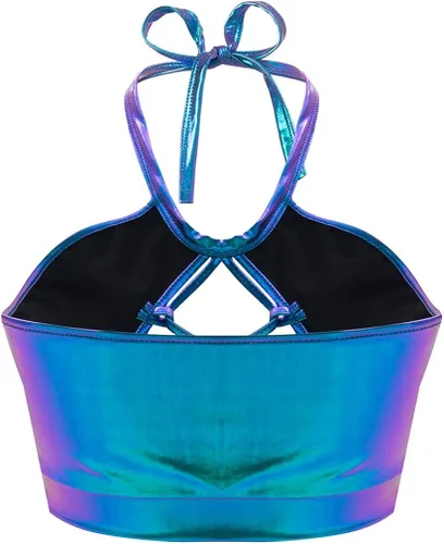 Vista 2 de FlyCC Sujetador de tubo con abertura de cerradura metálica para mujer espalda descubierta cuello halter rave baile tubo Metálico