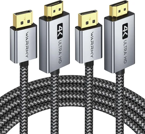 Vista 13 de Warrky Cable DisplayPort 4K a HDMI 3.3 pies [Caja de metal, cable de nylon] Transmisión unidireccional DP 1.2 computadora a pantalla HDMI 1.4