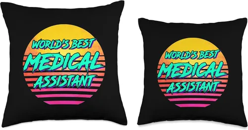 Vista 3 de Funny Medical Assistant Nursing Apparel Funny Worlds Best Medical Assistant Retro 1980s CMA - Almohada de tiro CMA, 16 x 16 pulgadas, multicolor