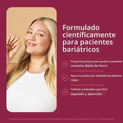 Vista 2 de Bariatric Advantage Hierro 18 mg con Vitamina C, Fresa, 30 Tabletas