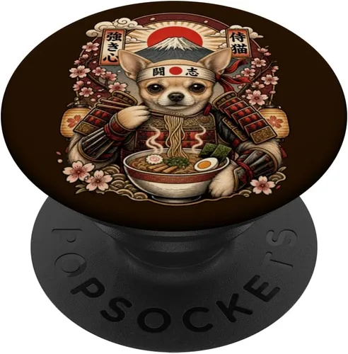 Vista 8 de Ramen Noodles Chihuahua Japan Graphic Samurai Dog Snack PopSockets PopWallet for MagSafe
