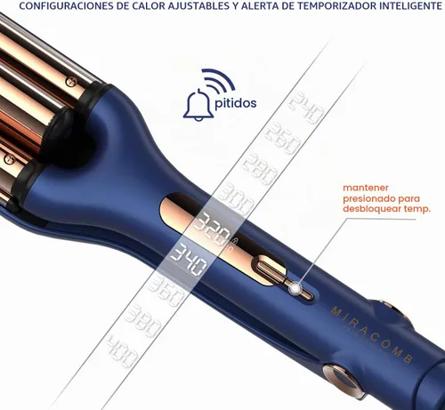 Vista 4 de MIRACOMB Hierro ondulado profundo de titanio, tecnología iónica, ajustes de calor digitales, apagado automático, doble voltaje
