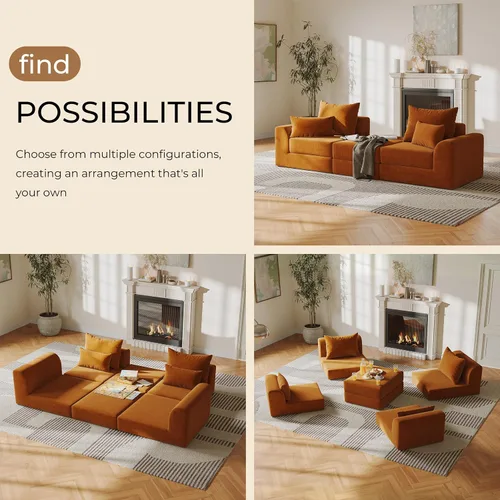 Vista 4 de Sofá biplaza modular con otomana, sofá deshuesado en forma de L, sofá modular personalizable, sofá cama de diseño de combinación libre, Clay Ember