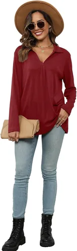 Vista 4 de Camisetas de manga larga con cuello en V para mujer, para otoño e invierno