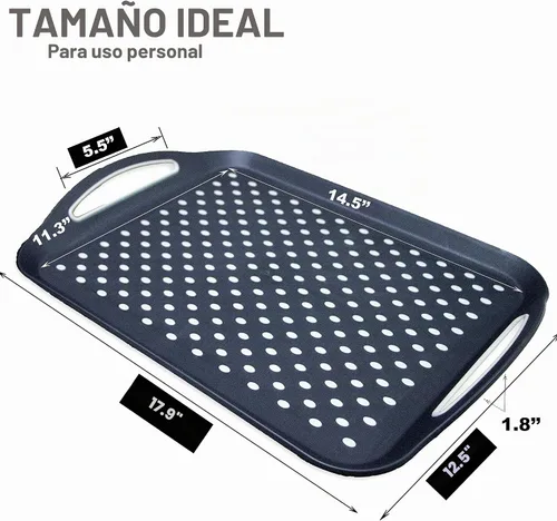 Vista 3 de Gran bandeja de servir antideslizante con asas, bandejas de comida para piernas con agarre de silicona para comer, aptas para lavavajillas