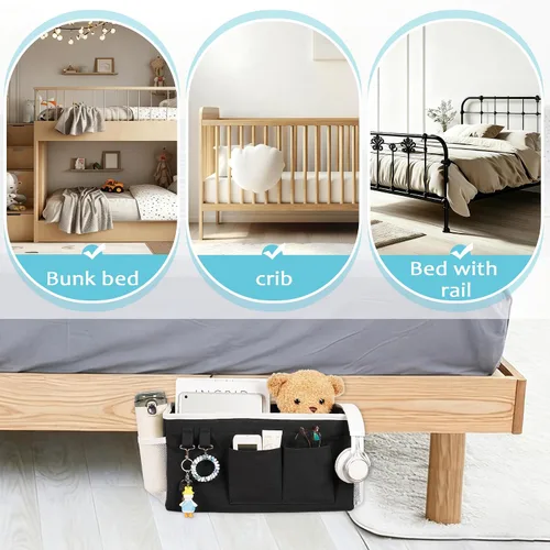 Vista 5 de Loghot Organizador Colgante de Mesita de Noche/Bolsa de Almacenamiento de Mesita de Noche para Literas y Camas de Hospital, Rieles de Cama