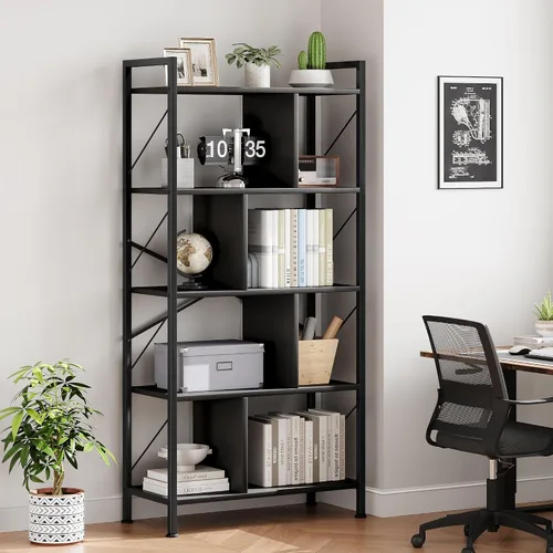 Vista 3 de IDEALHOUSE Estantería de 5 niveles con almacenamiento, estante industrial de 61 pulgadas de alto con estantes de exhibición abierta, estantería de 5