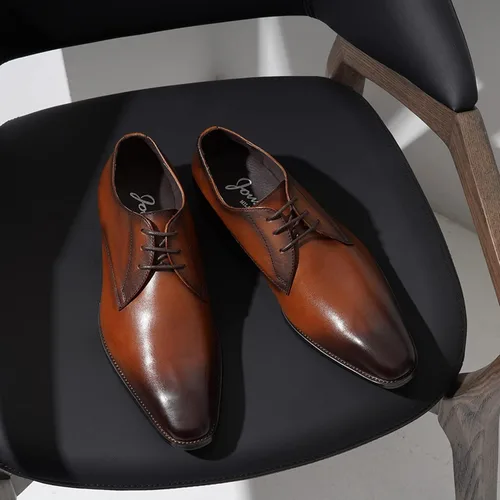 Vista 7 de Jousen Zapatos de vestir para hombre, zapatos de cuero formales Oxford Derby, zapatos de vestir retro Brogue Wingtip para hombres