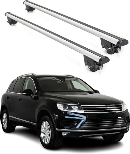 Vista 17 de OMAC Barras transversales de aluminio para VW Touareg 2004-2006, 2 unidades, antirrobo para viajes, kayak, canoa, surf, esquí, snowboard, camping