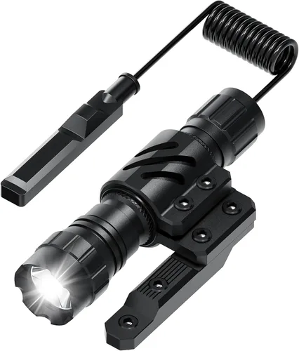 Vista 11 de Feyachi linterna táctica, linterna pequeña de 1200 lúmenes, con montaje de compensación e interruptor de presión, alcance de haz de 200 m, tiempo