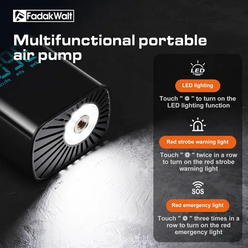 Vista 4 de FADAKWALT Inflador de neumáticos, compresor de aire portátil, bomba de aire inalámbrica de 150 PSI para neumáticos de automóvil con pantalla táctil
