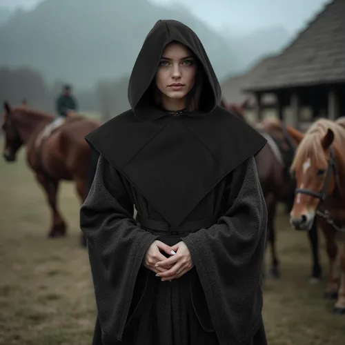 Vista 4 de UQJE Capucha medieval renacentista con capucha de asesino para Halloween, capa corta con capucha para adultos