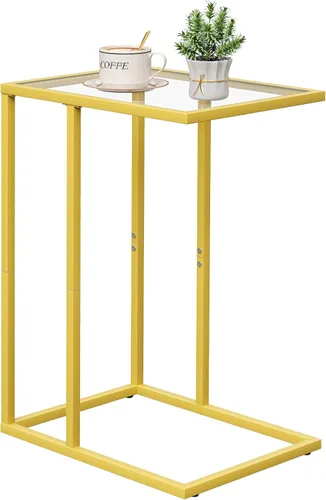 Vista 13 de Mesa auxiliar de cristal en C, mesa auxiliar para sofá, mesa auxiliar de vidrio templado con marco de metal, mesa de bandeja de TV para espacio Negro