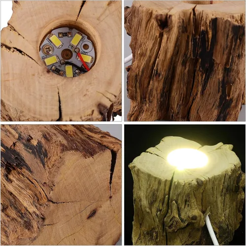 Vista 6 de VOSAREA Bola de cristal Base de madera Tocón de árbol Luz LED Luces de escritorio para oficina Soporte de mesa Soporte de mesa Soporte de bola