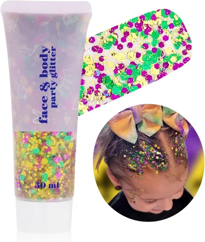 Vista 10 de Go Ho Brillantina azul para rostro y cuerpo, pintura facial azul de Halloween, gel brillante de sirena, lentejuelas gruesas holográficas para ojos