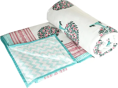 Vista 9 de Manta reversible 100% algodón, manta india, manta de aire acondicionado, 90 x 108 pulgadas (elefante, pavo real)