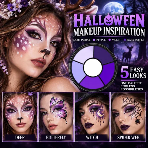 Vista 2 de Paleta de pintura de cuerpo de cara púrpura maquillaje de Halloween kit de Maquillaje E Purple