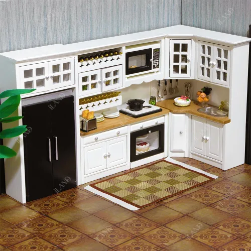 Vista 6 de Muebles en miniatura para casa de muñecas iLAND a escala 1:12, cocina moderna para casa de muñecas con set de accesorios