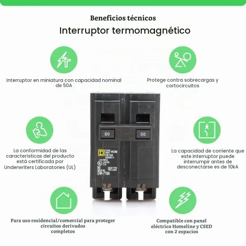 Vista 3 de Kit de disyuntor de doble polo cuadrado D HOM250 de 50