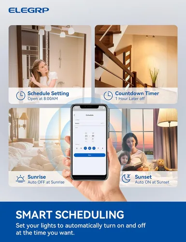Vista 6 de ELEGRP - Interruptor de luz inteligente, interruptor de luz Wi-Fi de 2.4 GHz compatible con Alexa y Google Assistant, requiere cable neutro, control