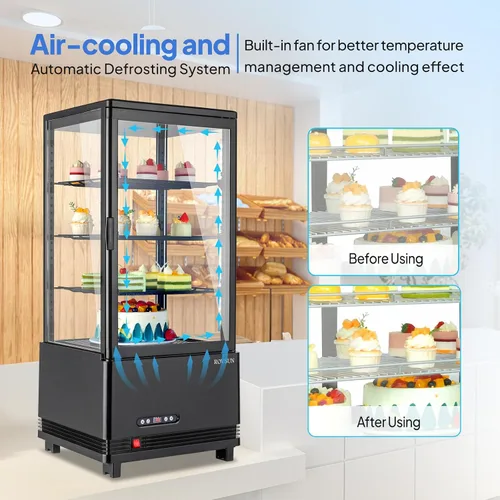 Vista 5 de ROVSUN Refrigerador Comercial con Vitrina de 3 Pies Cúbicos, Enfriador Refrigerador de Bebidas con Puerta de Vidrio Exhibidor Refrigerador c/LED