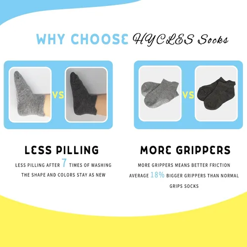 Vista 6 de HYCLES Calcetines antideslizantes para niños pequeños, 15 pares de calcetines antideslizantes de corte bajo para niños de 1 a 7 años, calcetines