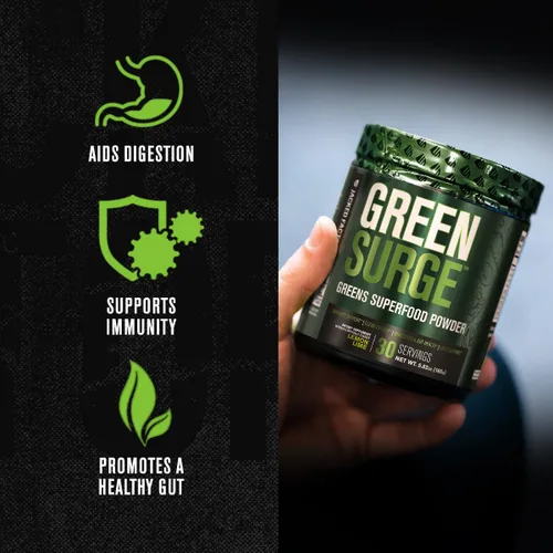 Vista 3 de Jacked Factory Green Surge Green Superfood - Bebida verde apta para dieta cetogénica con espirulina, hierba de trigo y cebada, verduras orgánicas