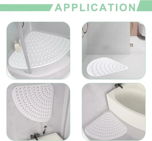 Vista 5 de MUNEK Tapete de ducha esquinero antideslizante, 21 x 21 pulgadas, curvado para ducha o bañera, tapete de seguridad con orificio de drenaje, tapete