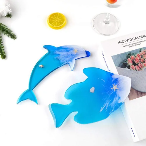 Vista 5 de FUYAKEJI - Moldes de resina de animales marinos, posavasos de silicona para delfines marinos, pulpos, tortugas, medusas, ballenas, peces para resina