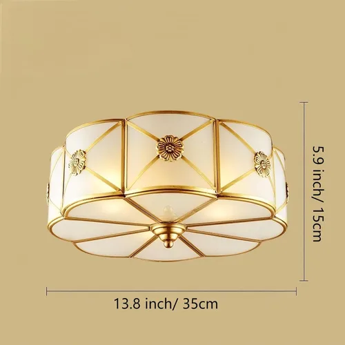 Vista 4 de LIGHTLAND Lámpara de Techo de Montaje al Ras de 13.8 Pulgadas, Lámpara de Techo de Latón de 3 Luces con Pantalla de Vidrio, Accesorios de Luz