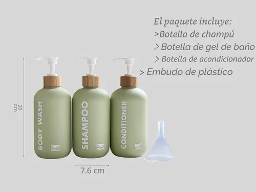 Vista 2 de Dispensador de Champú y Acondicionador OLLIES, Dispensador de Jabón de Ducha para Baño - Juego de 3 con Etiqueta Elegante Permanente - Botellas