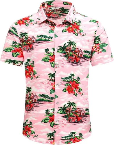 Vista 2 de SheLucki - Camisa hawaiana para hombre, unisex, casual, manga corta, con botones, estampada con sombra de palmeras, para el verano en la playa
