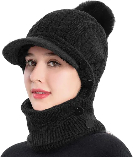 Vista 23 de HUAMULAN Gorro de invierno de una pieza para mujer, pasamontañas de forro polar, pasamontañas, máscara facial, bufanda, orejeras, esquí, nieve