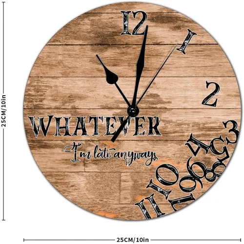 Vista 2 de Reloj de pared redondo de madera vintage de 10 x 10 pulgadas, con números arábigos, con números arábigos, silencioso, sin tictac, funciona