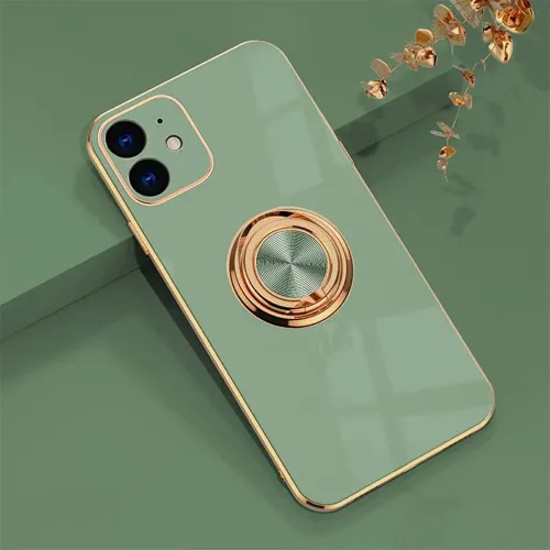 Vista 82 de Compatible con iPhone 11 Kickstand, anillo de rotación de 360 grados integrado con borde de oro rosa brillante que funciona con soporte magnético