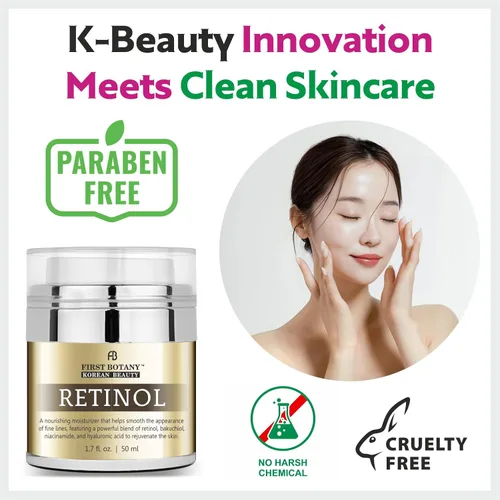 Vista 6 de First Botany Crema facial hidratante con retinol coreano, crema facial y cervical hidratante antienvejecimiento con bakuchiol, niacinamida y ácido
