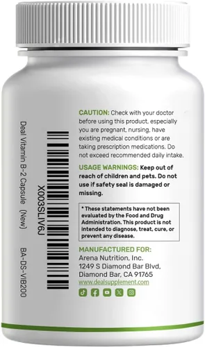 Vista 7 de DEAL SUPPLEMENT Vitamina B2 400 mg (Riboflavina) con glicinato de magnesio 400 mg, 240 Cápsulas – 2 en 1 apoya el sistema nervioso saludable