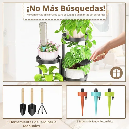 Vista 2 de LASZOLA Soporte alto plegable para plantas de 5 niveles para múltiples macetas grandes, estante ajustable de metal resistente para esquinas
