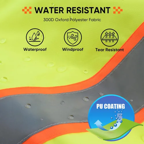 Vista 7 de TICONN Waterproof Safety Bomber Jacket, Winter Rain Jacket Hi Vis Reflective, ANSI Class 3 Work Rain Coat