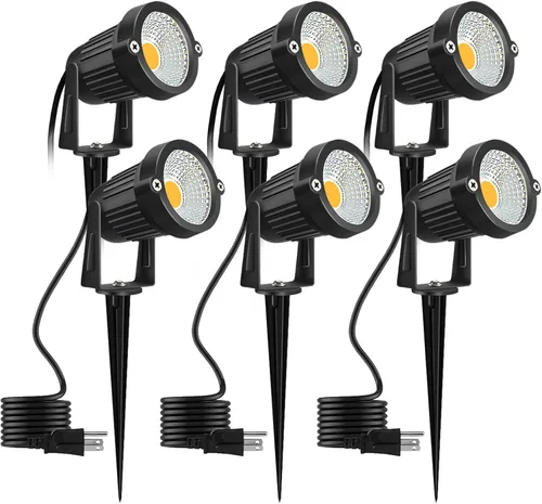 Vista 8 de Romwish Focos LED de paisaje de 120 V, focos exteriores de 10 W para patio, luz blanca cálida de 3000 K, luz de punto de 120 V CA con pico