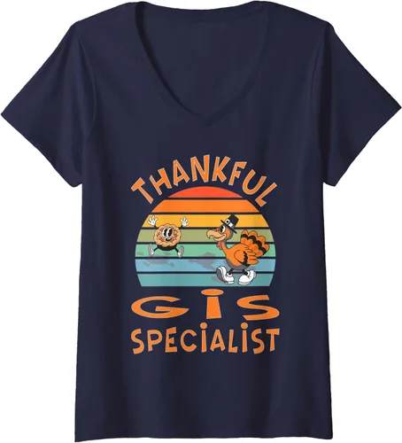 Vista 3 de Womens GIS Specialist Job Funny Thanksgiving V-Neck T-Shirt