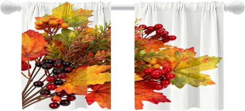 Vista 55 de Shrahala Orange Autumn Autumn Blackout Curtain Tiers, Fall Kitchen Valance Light Blocking Tier Drapes with Rod Pocket, 2 Pack 26 X 24 in