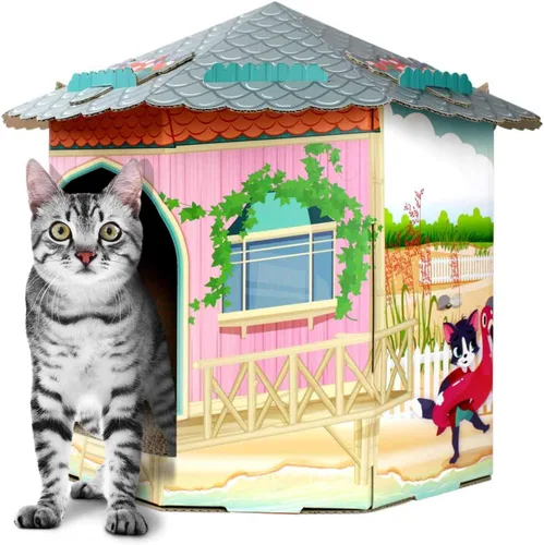 Vista 16 de American Cat Club Casa navideña para gatos y rascador para gatos con hierba gatera incluida